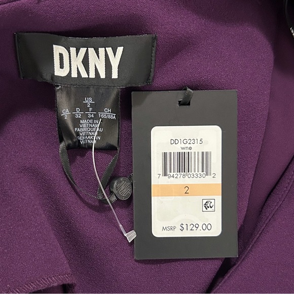 DKNY Wine Purple Sheer Capelet Butterfly Half Sleeve Short Dress 2 Stretch NWT - Picture 10 of 12